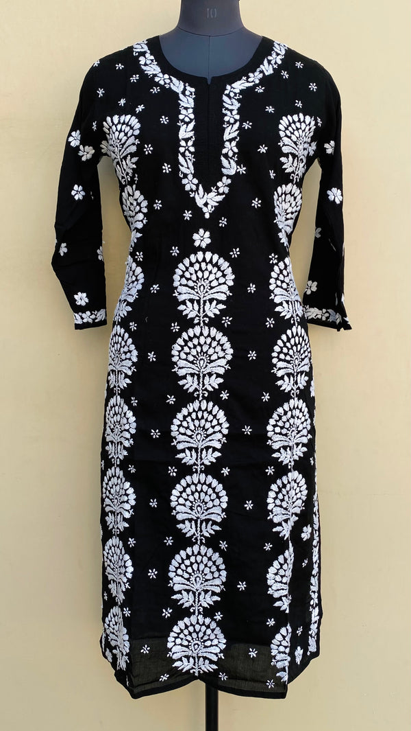 Lucknowi Chikankari Kurti Black Modal Cotton