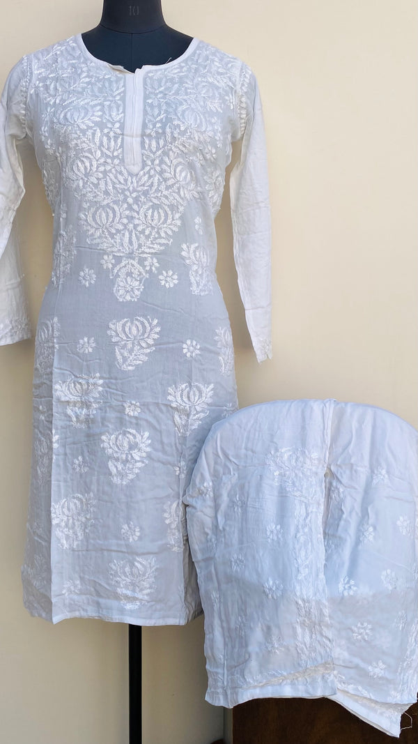 Lucknowi Chikankari Co-ord Set White Modal Cotton