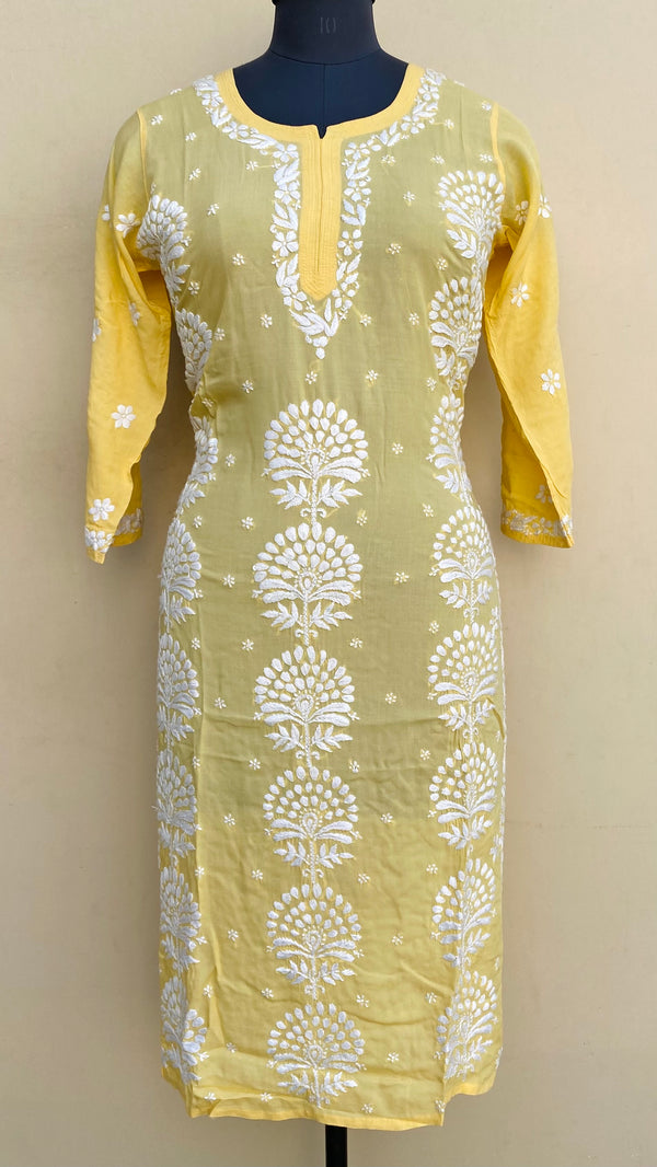 Lucknowi Chikankari Kurti Yellow Modal Cotton