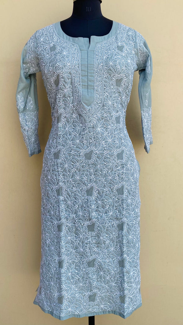 Lucknowi Chikankari Kurti Gray Cotton With Jaali Work