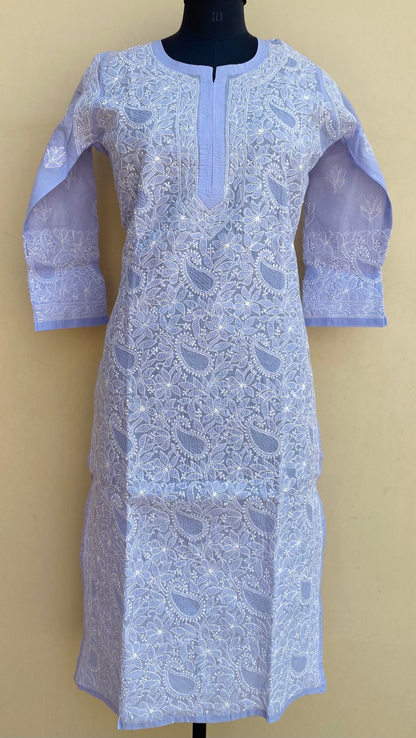 Lucknowi Chikankari Kurti Purple Cotton With Jaali Work