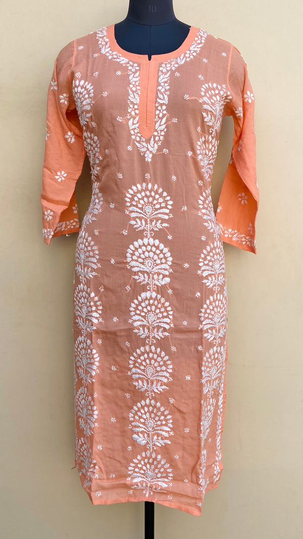 Lucknowi Chikankari Kurti Peach Modal Cotton