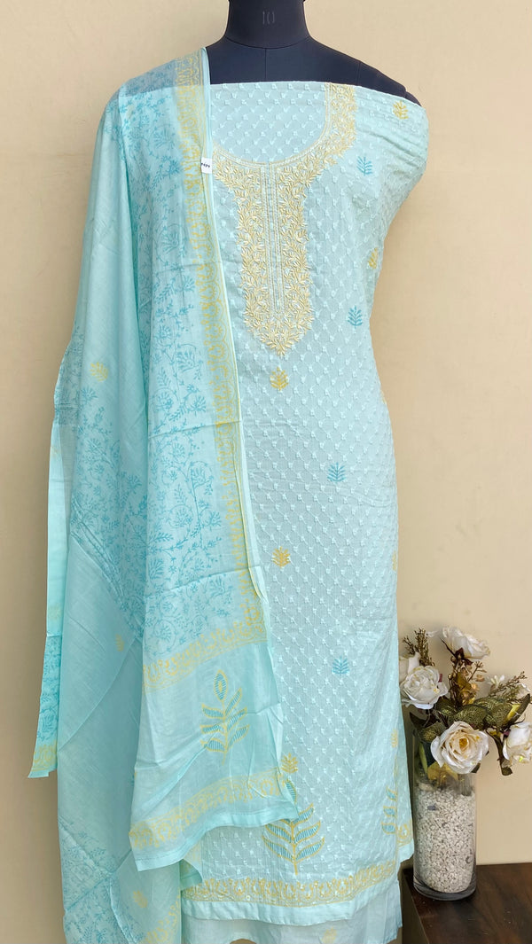 Designer Embroidered Suit Length 3 Piece Blue Mal Cotton