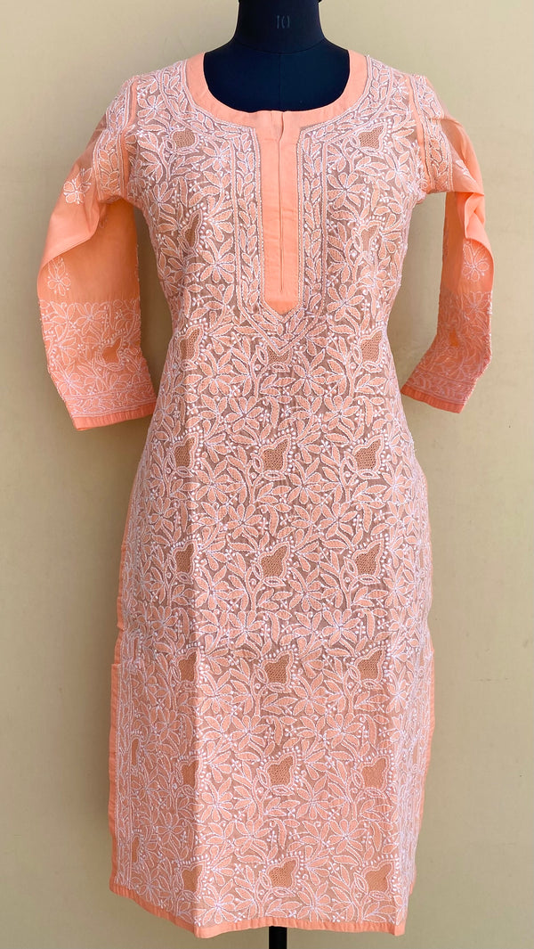Lucknowi Chikankari Kurti Peach Cotton With Jaali Work