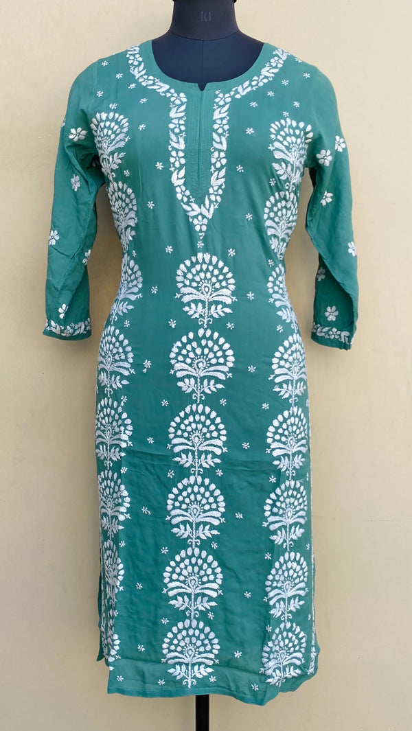 Lucknowi Chikankari Kurti Teal Green Modal Cotton