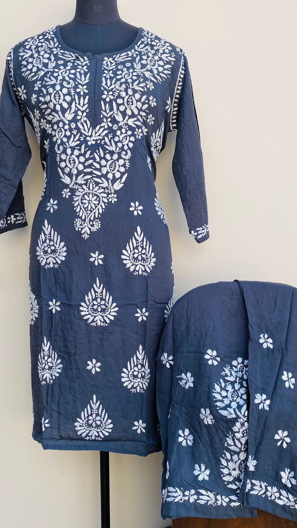 Lucknowi Chikankari Co-ord Set Gray Modal Cotton