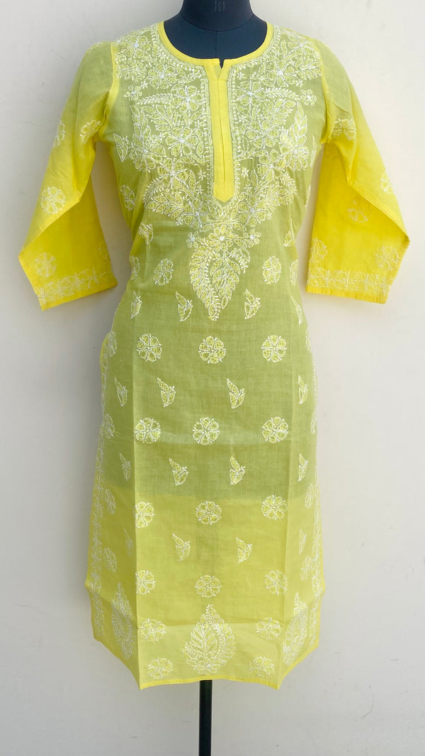 Lucknowi Chikankari Kurti Yellow Cotton