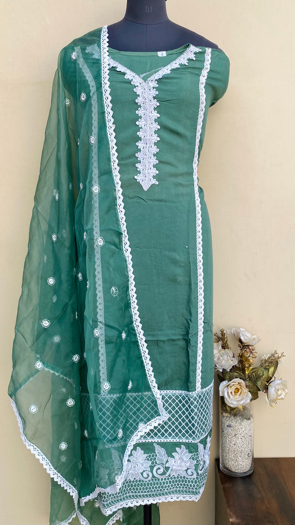 Designer Embroidered Suit Length 3 Piece Teal Green Mal Cotton