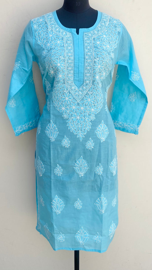 Lucknowi Chikankari Kurti Blue Cotton