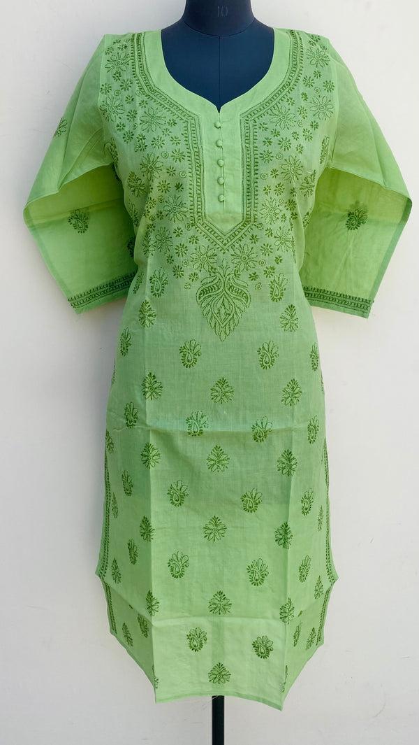 Lucknowi Chikankari Kurti Green Cotton