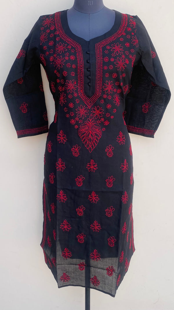 Lucknowi Chikankari Kurti Black Cotton