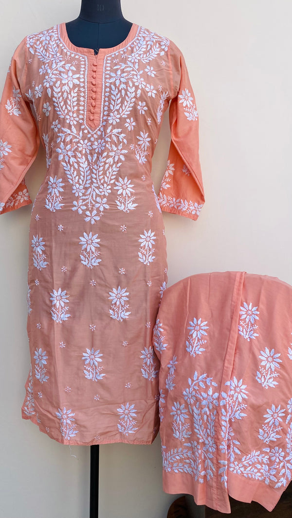 Lucknowi Chikankari Co-ord Set Peach Muslin Cotton