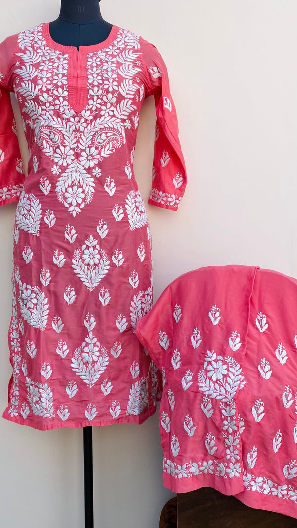 Lucknowi Chikankari Co-ord Set Pink Muslin Cotton