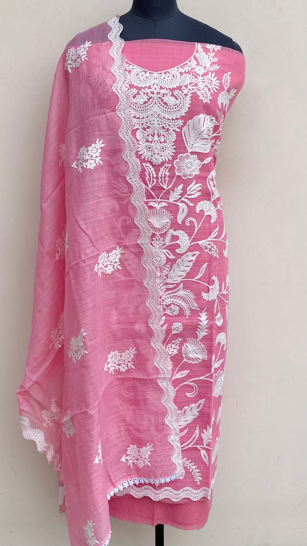 Designer Embroidered Suit Length 3 Piece Pink Kota