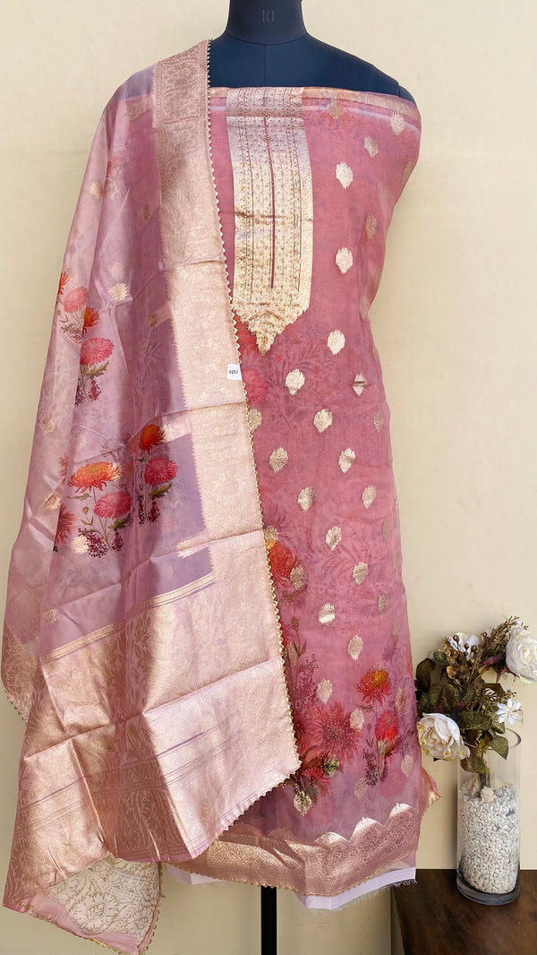 Designer Embroidered Suit Length 3 Piece Pink Organza