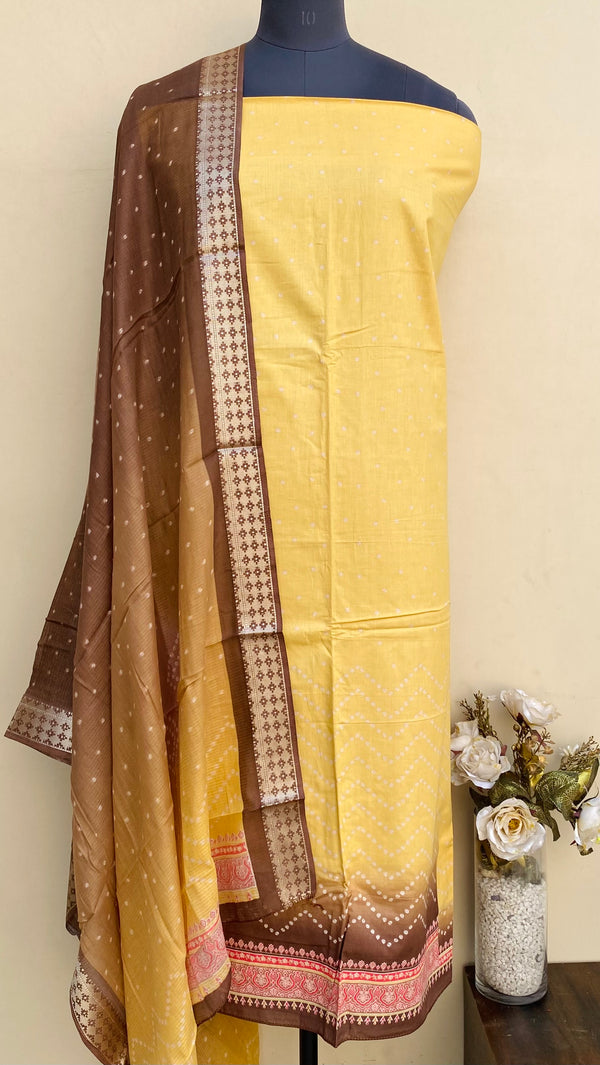 Designer Embroidered Suit Length 3 Piece Yellow Mal Cotton