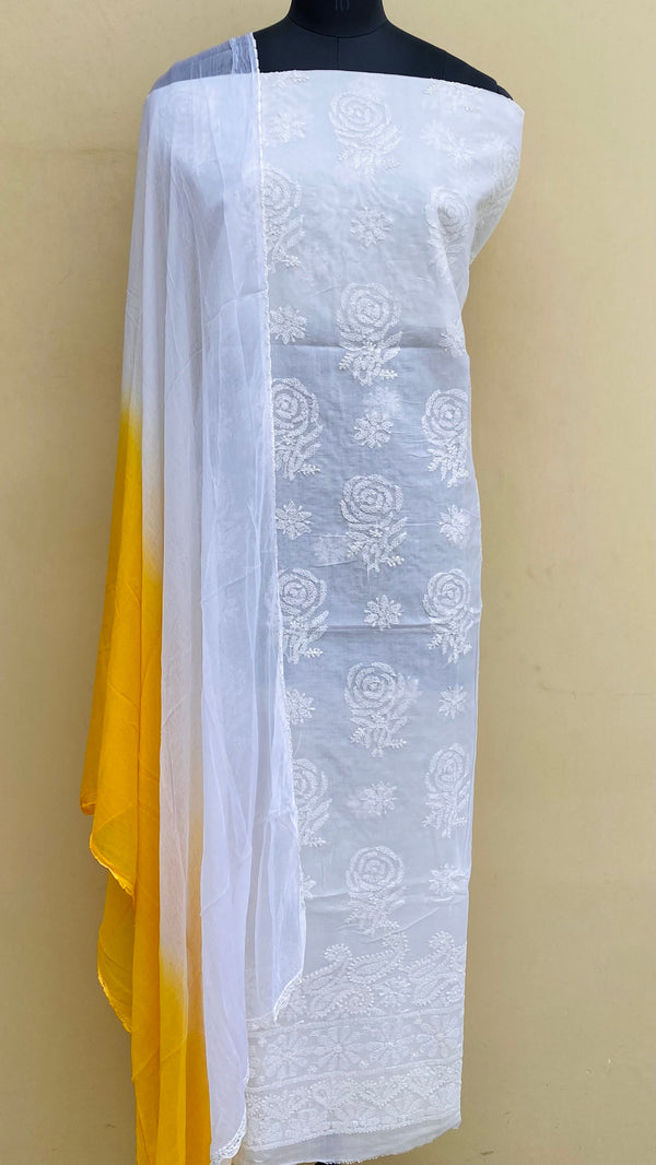 Lucknowi Chikankari Suit Length 3 Piece White Cotton