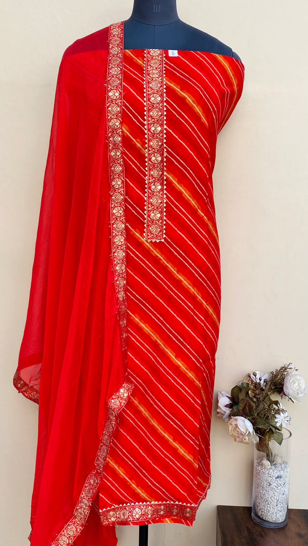 Designer Embroidered Suit Length 3 Piece Red Muslin Cotton