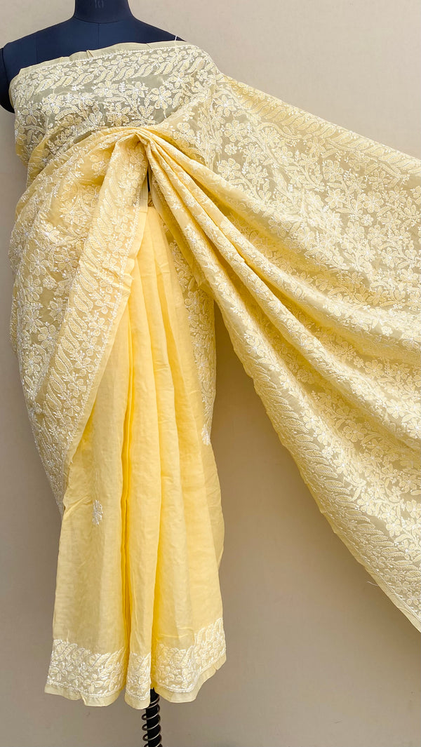 Lucknowi Chikankari Saree Yellow Cotton