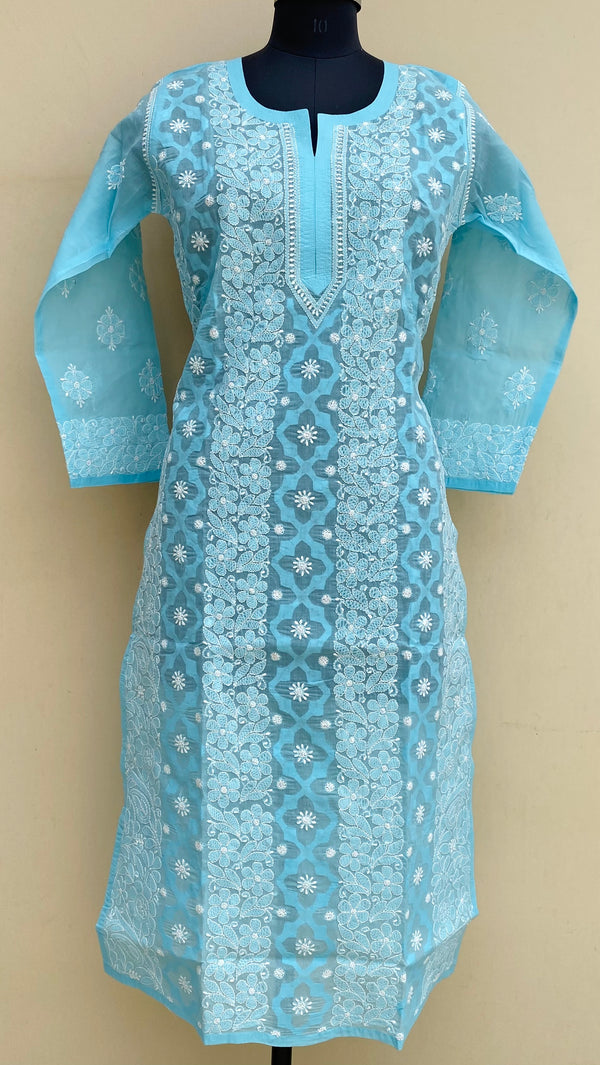 Lucknowi Chikankari Kurti Blue Cotton With Applique Work