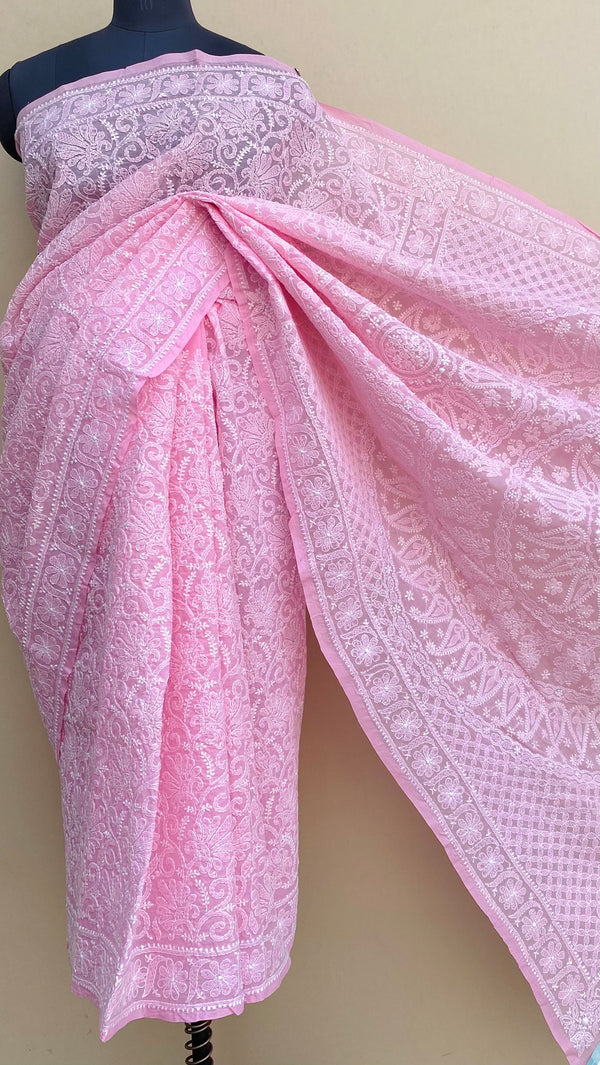 Lucknowi Chikankari Saree Pink Cotton