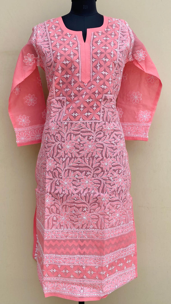 Lucknowi Chikankari Kurti Pink Cotton With Applique Work