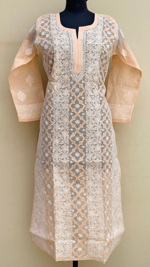 Lucknowi Chikankari Kurti Peach Cotton With Applique Work