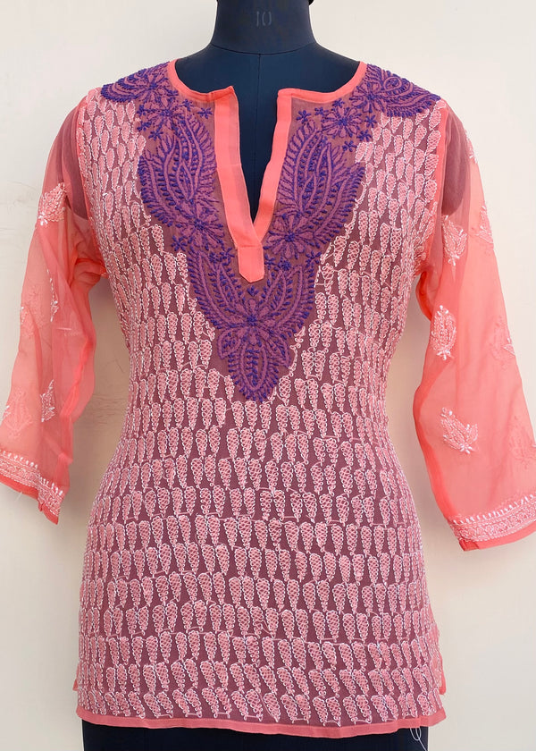 Lucknowi Chikankari Short Kurti Gajri Georgette