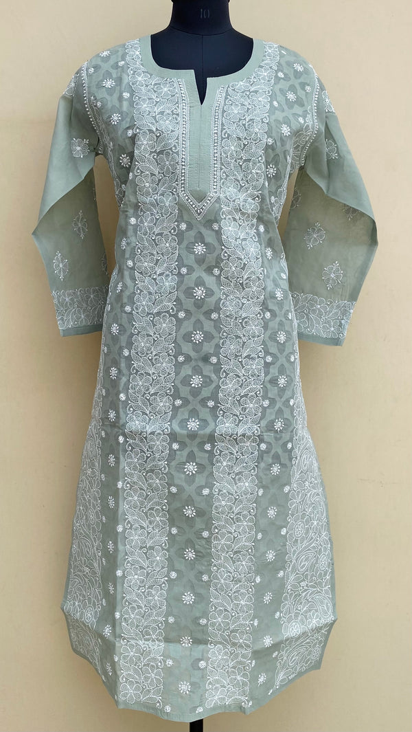 Lucknowi Chikankari Kurti Gray Cotton With Applique Work