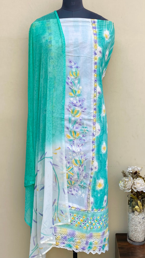 Designer Embroidered Suit Length 3 Piece Sea Green Mal Cotton