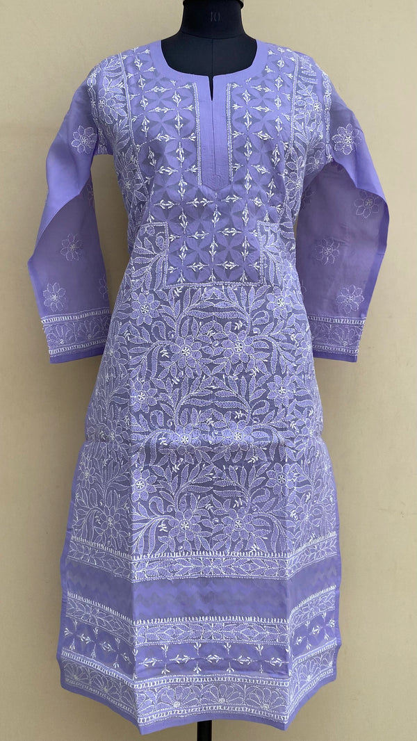 Lucknowi Chikankari Kurti Purple Cotton With Applique Work