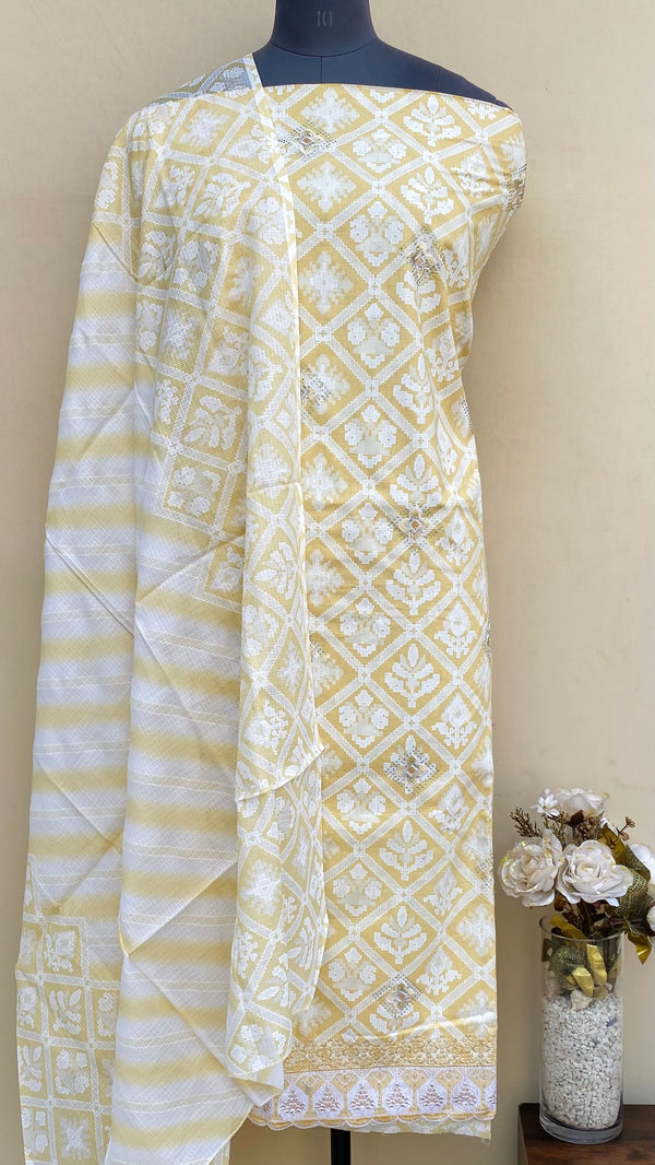 Designer Embroidered Suit Length 3 Piece Yellow Mal Cotton