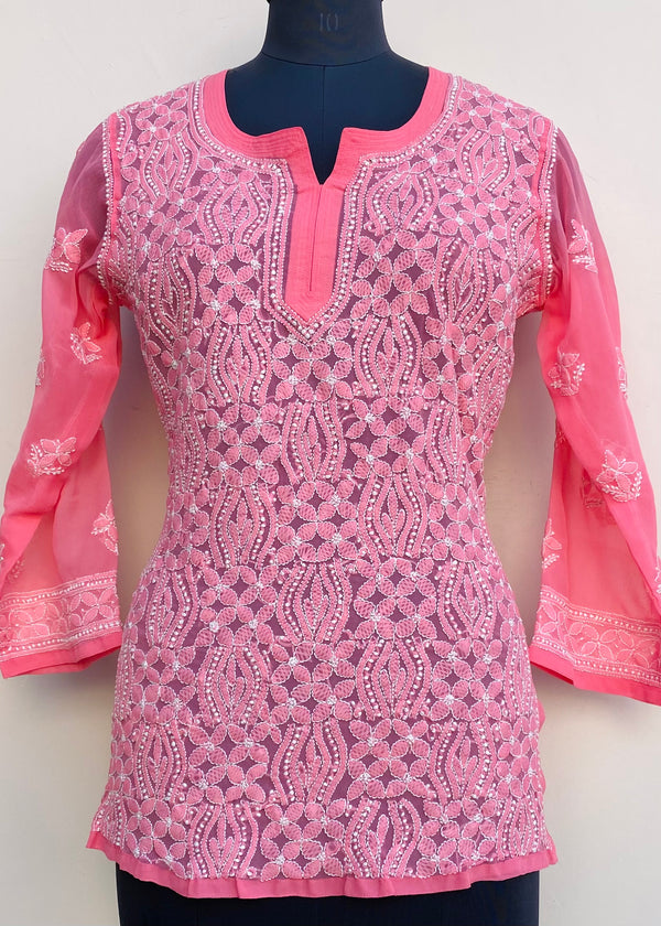 Lucknowi Chikankari Short Kurti Gajri Georgette