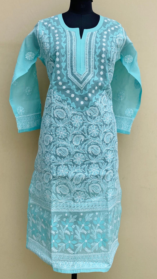 Lucknowi Chikankari Kurti Sea Green Cotton With Applique Work