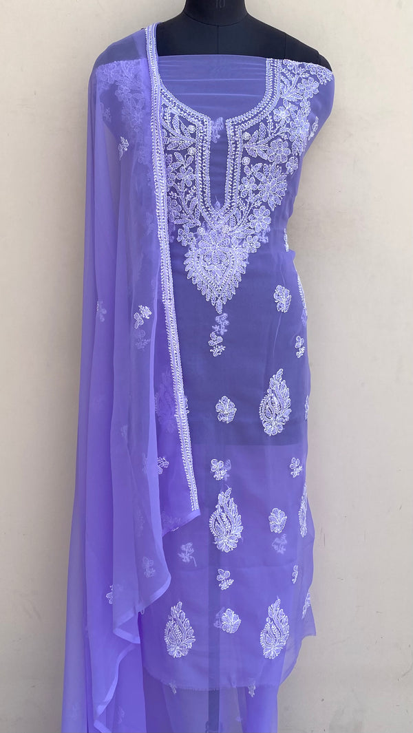Lucknowi Chikankari Suit Length 3 Piece Purple Georgette