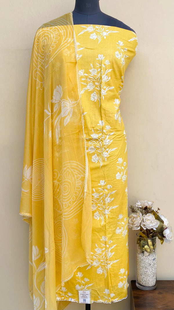 Designer Embroidered Suit Length 3 Piece Yellow Mal Cotton