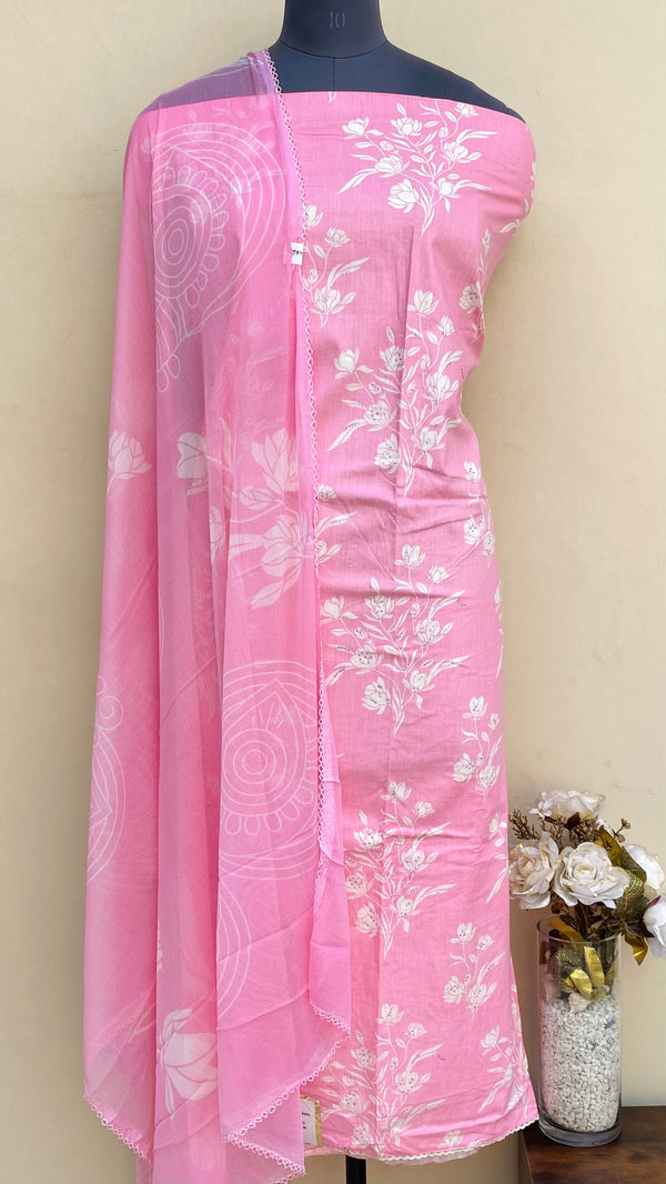 Designer Embroidered Suit Length 3 Piece Pink Mal Cotton