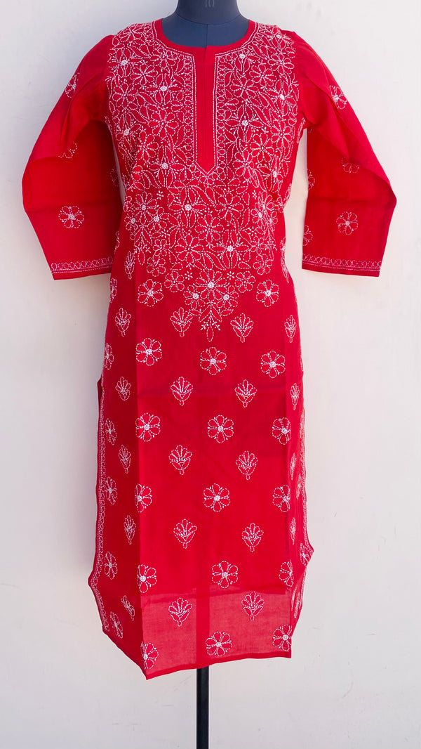 Lucknowi Chikankari Kurti Red Cotton