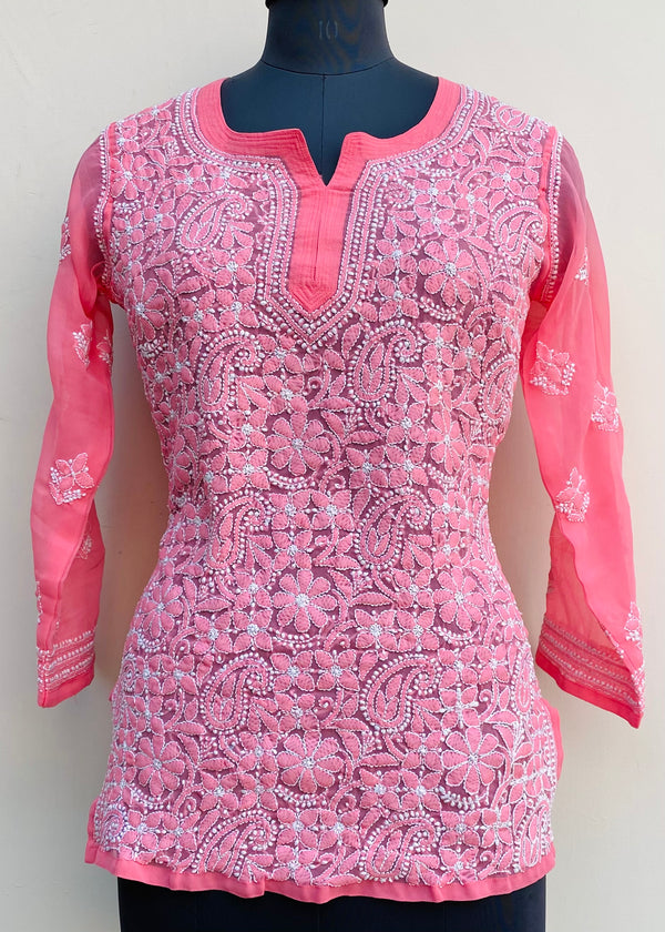Lucknowi Chikankari Short Kurti Gajri Georgette