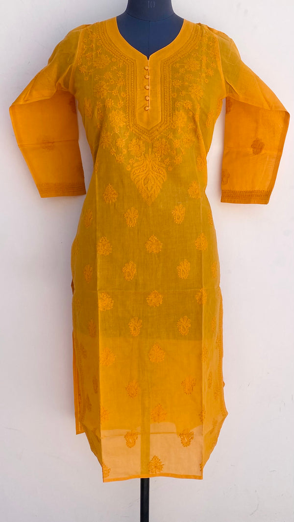 Lucknowi Chikankari Kurti Mustard Cotton
