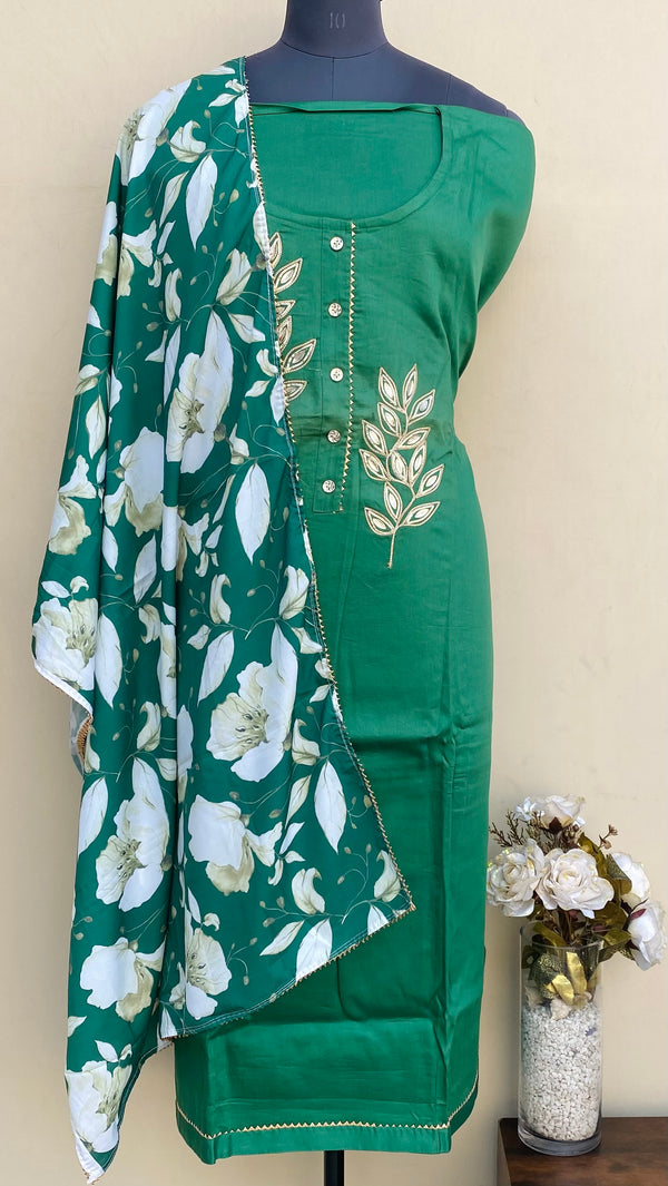 Designer Embroidered Suit Length 3 Piece Green Mal Cotton