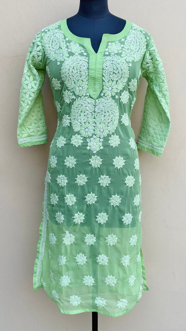 Lucknowi Chikankari Kurti Green Georgette