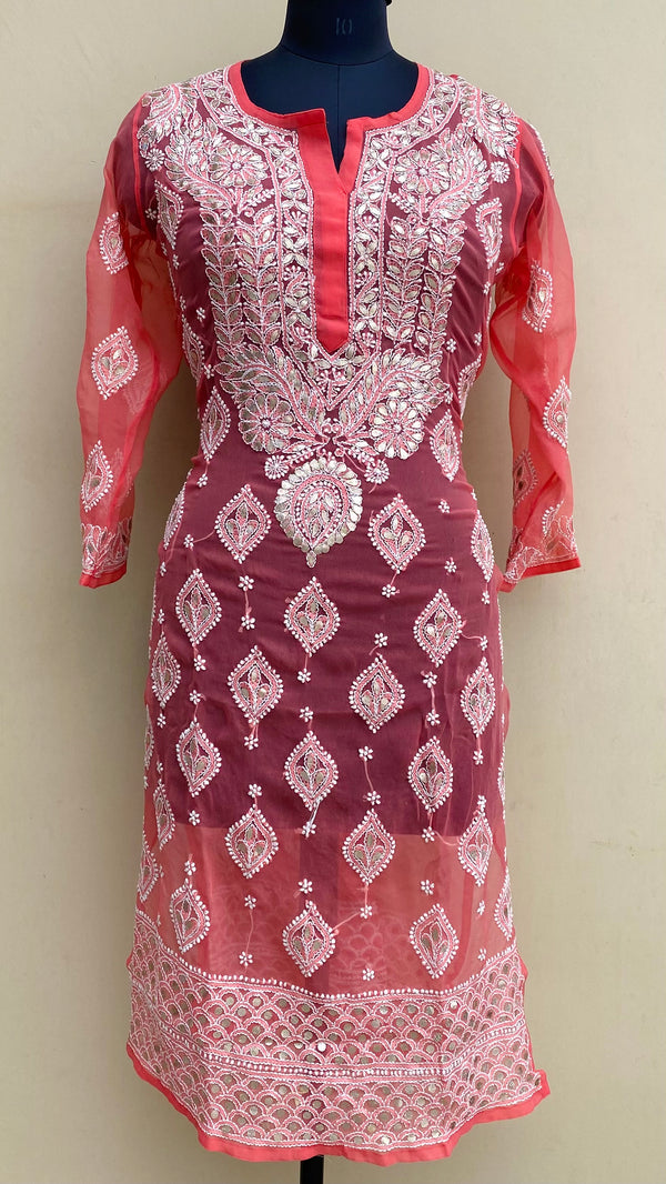 Lucknowi Chikankari Kurti Gajri Georgette With Gotta Patti Work