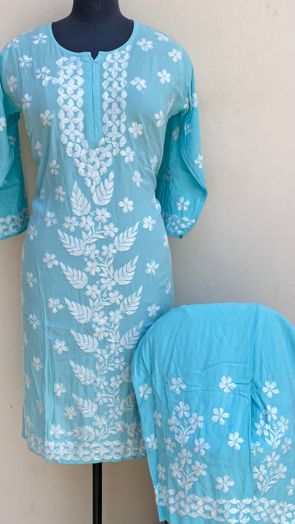 Lucknowi Chikankari Co-ord Set Blue Modal Cotton
