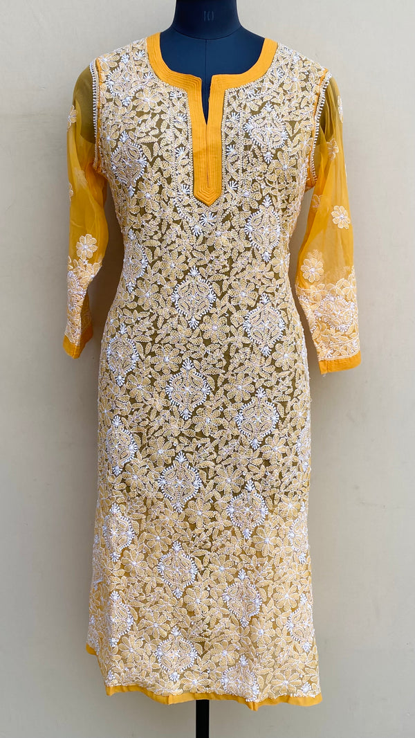 Lucknowi Chikankari Kurti Mustard Georgette