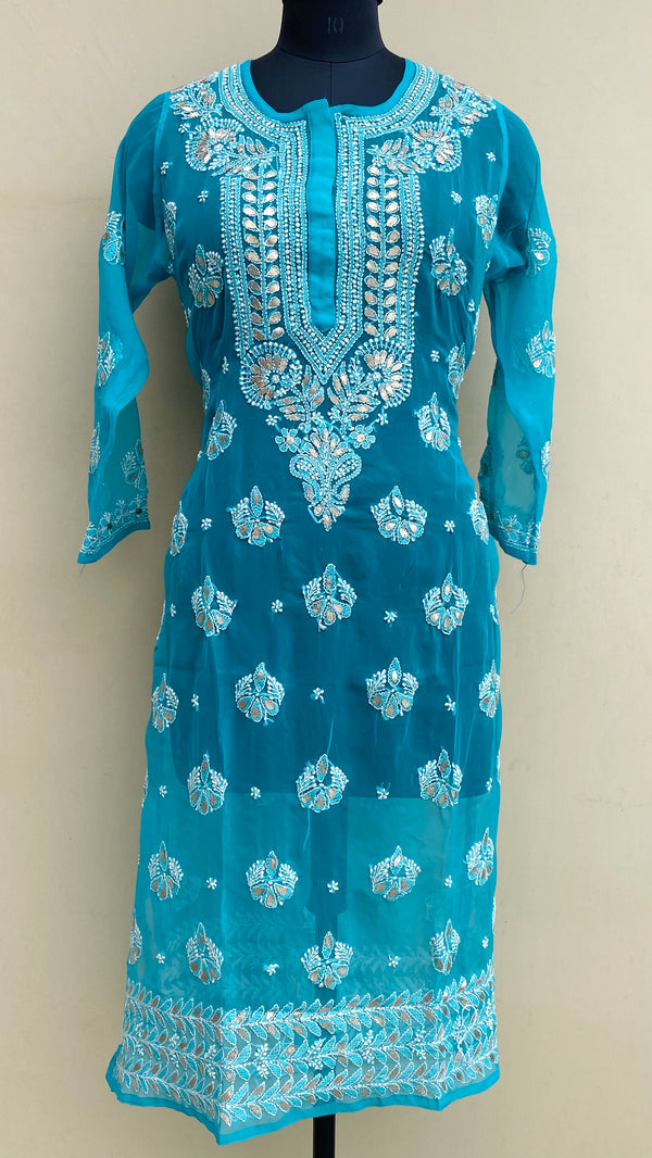 Lucknowi Chikankari Kurti Sea Green Georgette With Gotta Patti Work