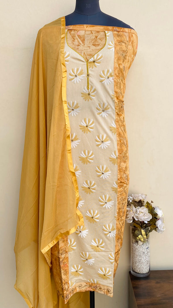 Designer Embroidered Suit Length 3 Piece Beige Mal Cotton