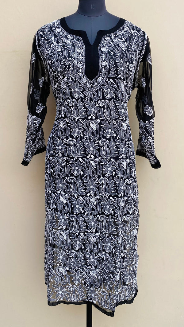 Lucknowi Chikankari Kurti Black Georgette