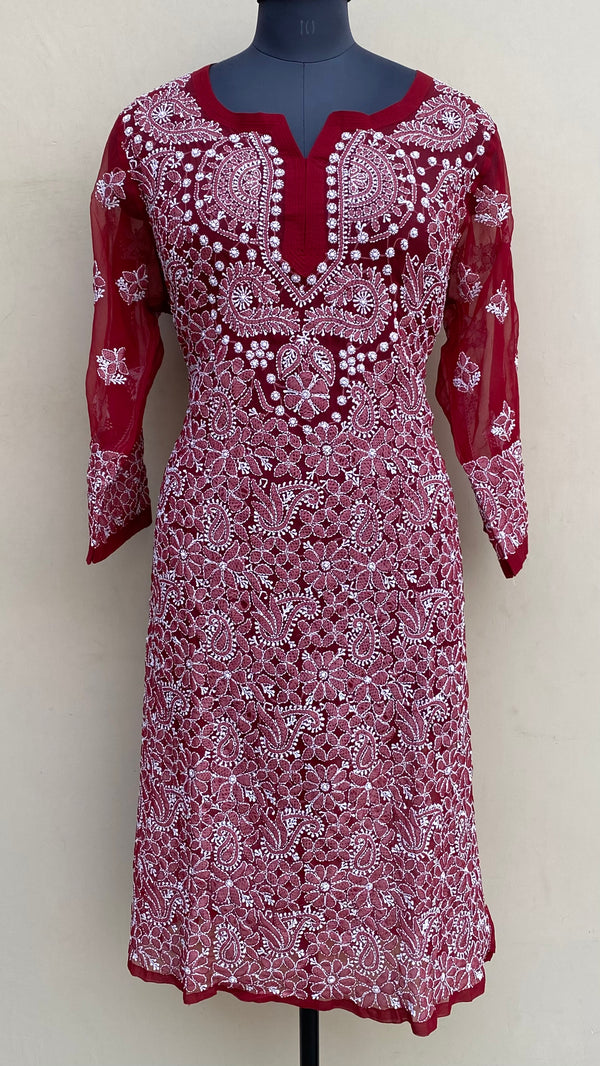 Lucknowi Chikankari Kurti Maroon Georgette