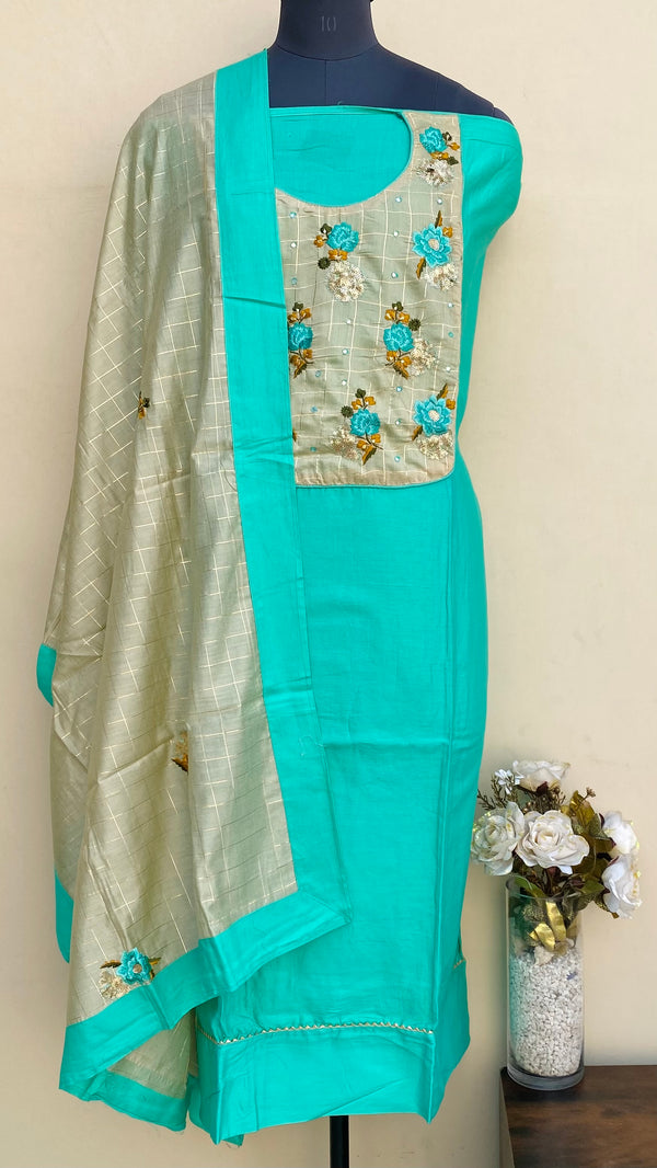 Designer Embroidered Suit Length 3 Piece Green Mal Cotton